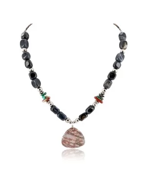 Certified Authentic Navajo .925 Sterling Silver Natural Turquoise Red Jasper Agate Native American Necklace 15409-38