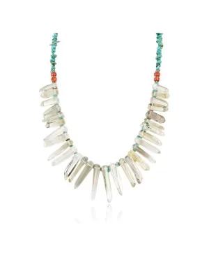 Certified Authentic Navajo .925 Sterling Silver Natural Turquoise Spiny Oyster and Smoky Quartz Native American Necklace 25256 Certified Authentic Navajo .925 Sterling Silver Natural Turquoise Spiny Oyster and Smoky Quartz Native American Necklace 25256