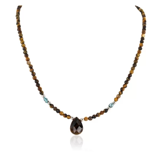 Certified Authentic Navajo .925 Sterling Silver Natural Turquoise Tigers Eye Native American Necklace 25231-23 Certified Authentic Navajo .925 Sterling Silver Natural Turquoise Tigers Eye Native American Necklace 25231-23