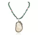 Certified Authentic Navajo .925 Sterling Silver Natural White Buffalo Turquoise Coral Native American Necklace  24458-16065-4