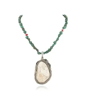 Certified Authentic Navajo .925 Sterling Silver Natural White Buffalo Turquoise Coral Native American Necklace  24458-16065-4