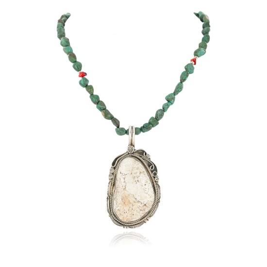 Certified Authentic Navajo .925 Sterling Silver Natural White Buffalo Turquoise Coral Native American Necklace 24458-16065-4 Certified Authentic Navajo .925 Sterling Silver Natural White Buffalo Turquoise Coral Native American Necklace 24458-16065-4