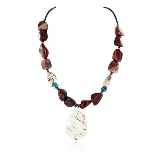 Certified Authentic Navajo .925 Sterling Silver Natural WHITE Turquiose Jasper Native American Necklace 390754340231