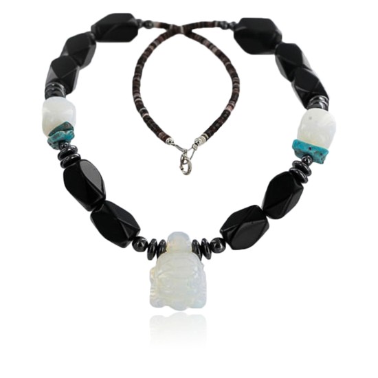 Certified Authentic Navajo .925 Sterling Silver Turquoise and Black Onyx Native American Necklace 25207