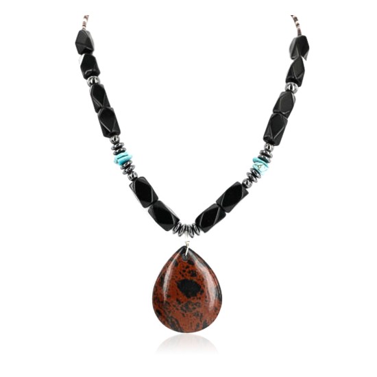 Navajo .925 Sterling Silver Turquoise and Black Onyx Necklace 25215-101