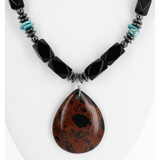 Navajo .925 Sterling Silver Turquoise and Black Onyx Necklace 25215-101