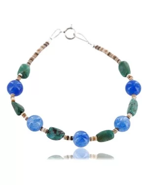 Certified Authentic Navajo .925 Sterling Silver Turquoise and BLUE AGATE Native American Bracelet 371017213299