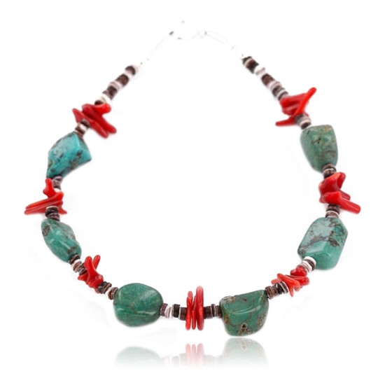 Certified Authentic Navajo .925 Sterling Silver Turquoise and Coral Native American Bracelet 371043571681
