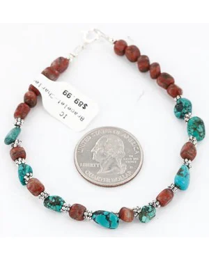 Certified Authentic Navajo .925 Sterling Silver Turquoise and Jasper Native American Bracelet 390800642866