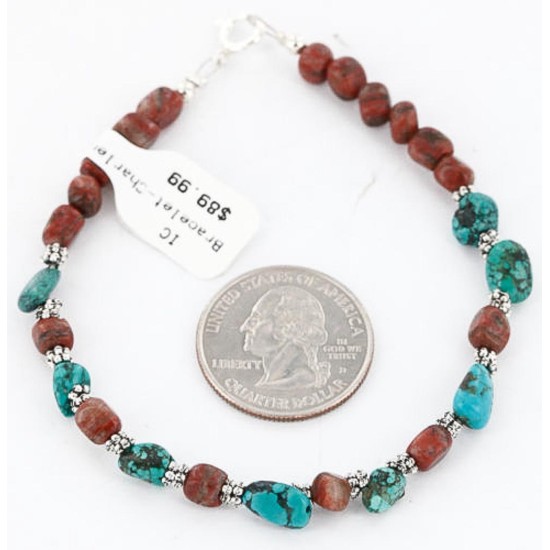 Certified Authentic Navajo .925 Sterling Silver Turquoise and Jasper Native American Bracelet 390800642866 Certified Authentic Navajo .925 Sterling Silver Turquoise and Jasper Native American Bracelet 390800642866