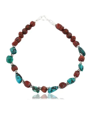 Certified Authentic Navajo .925 Sterling Silver Turquoise and Jasper Native American Bracelet 390800642866