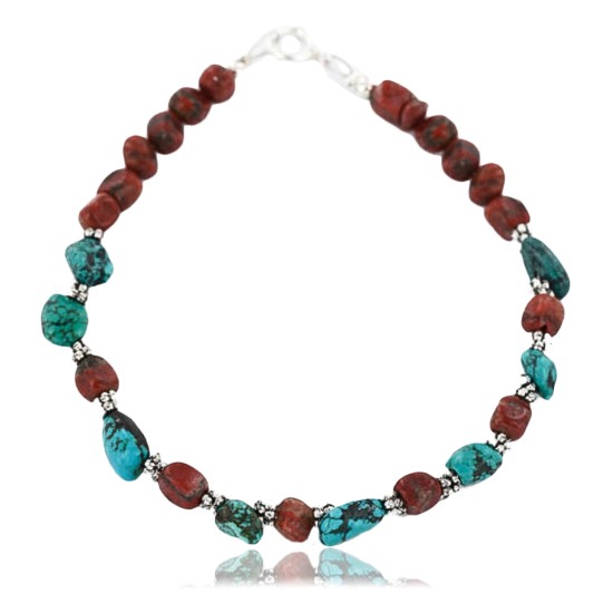 Certified Authentic Navajo .925 Sterling Silver Turquoise and Jasper Native American Bracelet 390800642866 Certified Authentic Navajo .925 Sterling Silver Turquoise and Jasper Native American Bracelet 390800642866
