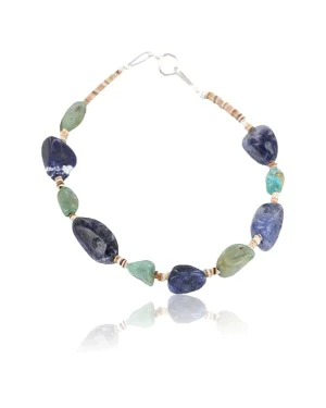 Certified Authentic Navajo .925 Sterling Silver Turquoise and LAPIS Native American Bracelet 390804327699
