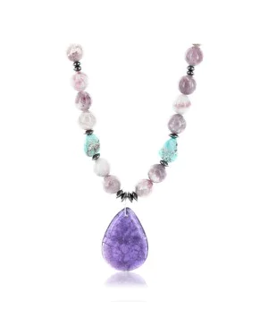 Navajo .925 Sterling Silver Turquoise and Purple Agate Necklace 15775-05 Navajo .925 Sterling Silver Turquoise and Purple Agate Necklace 15775-05
