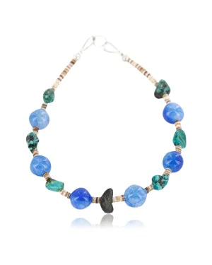Certified Authentic Navajo .925 Sterling Silver Turquoise BLUE AGATE Native American Bracelet 371019604341