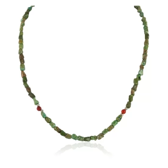 Certified Authentic Navajo .925 Sterling Silver Turquoise Coral Native American Necklace 15781