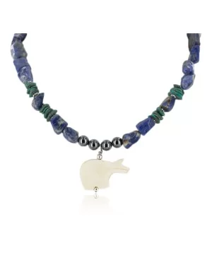 Certified Authentic Navajo .925 Sterling Silver Turquoise Hematite Lapis Alabaster Native American Necklace 15997