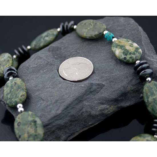 Navajo .925 Sterling Silver Turquoise Jasper Necklace 15432-35 Navajo .925 Sterling Silver Turquoise Jasper Necklace 15432-35