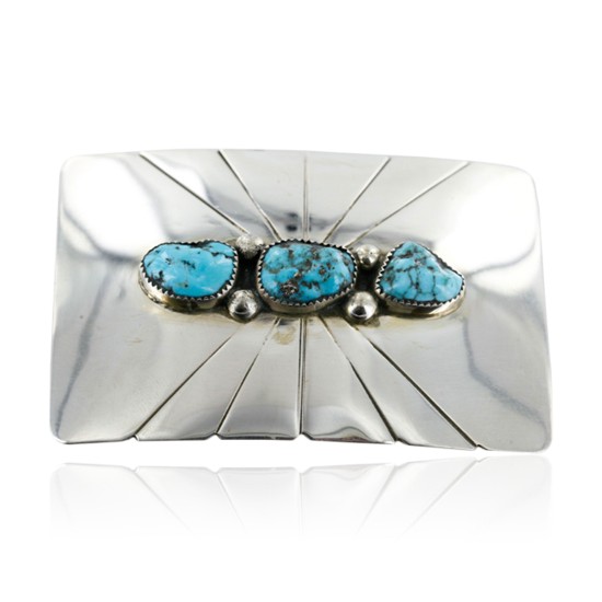 Certified Authentic Navajo .925 Sterling Silver Turquoise Native American Buckle 1194-3