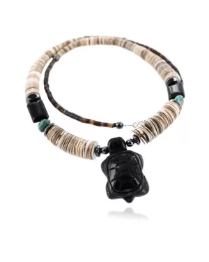 Certified Authentic Navajo .925 Sterling Silver Turquoise Onyx Native American Necklace 390774753235