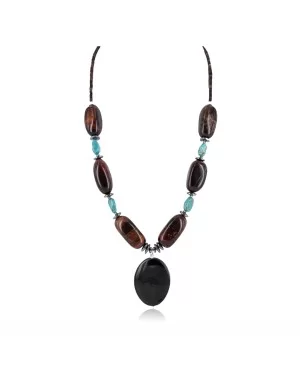 Certified Authentic Navajo .925 Sterling Silver Turquoise RED TIGERS EYE Native American Necklace 390802463635