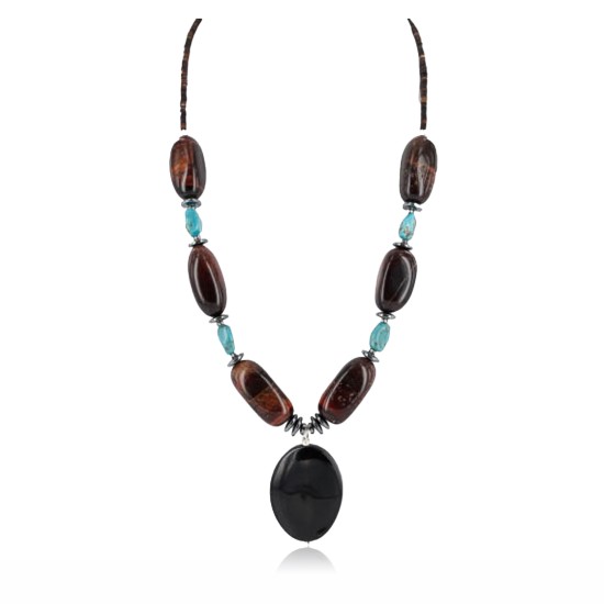 Certified Authentic Navajo .925 Sterling Silver Turquoise RED TIGERS EYE Native American Necklace 390802463635