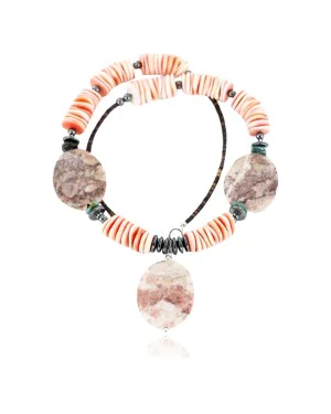 Certified Authentic Navajo .925 Sterling Silver Turquoise Spiny Oyster Jasper Native American Large Necklace 750117-1