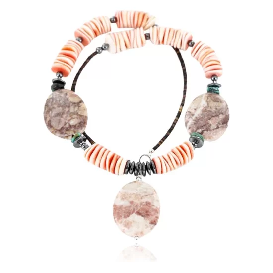 Certified Authentic Navajo .925 Sterling Silver Turquoise Spiny Oyster Jasper Native American Large Necklace 750117-1 Certified Authentic Navajo .925 Sterling Silver Turquoise Spiny Oyster Jasper Native American Large Necklace 750117-1