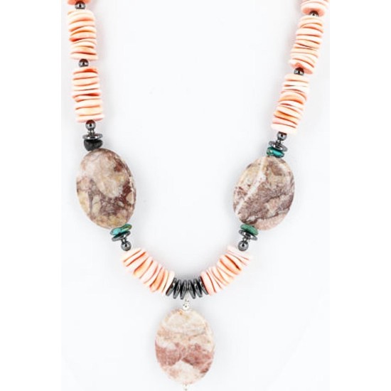 Certified Authentic Navajo .925 Sterling Silver Turquoise Spiny Oyster Jasper Native American Large Necklace 750117-1 Certified Authentic Navajo .925 Sterling Silver Turquoise Spiny Oyster Jasper Native American Large Necklace 750117-1