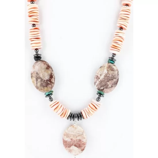 Certified Authentic Navajo .925 Sterling Silver Turquoise Spiny Oyster Jasper Native American Large Necklace 750117-1 Certified Authentic Navajo .925 Sterling Silver Turquoise Spiny Oyster Jasper Native American Large Necklace 750117-1