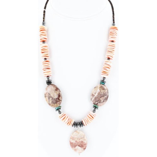 Certified Authentic Navajo .925 Sterling Silver Turquoise Spiny Oyster Jasper Native American Large Necklace 750117-1 Certified Authentic Navajo .925 Sterling Silver Turquoise Spiny Oyster Jasper Native American Large Necklace 750117-1