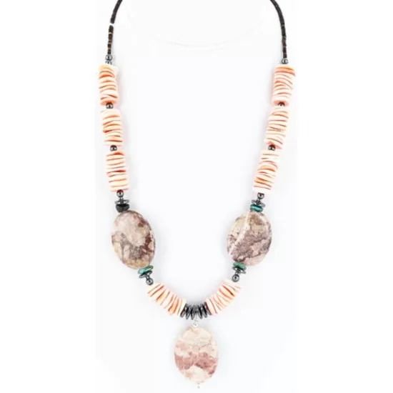 Certified Authentic Navajo .925 Sterling Silver Turquoise Spiny Oyster Jasper Native American Large Necklace 750117-1 Certified Authentic Navajo .925 Sterling Silver Turquoise Spiny Oyster Jasper Native American Large Necklace 750117-1