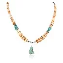 Certified Authentic Navajo .925 Sterling Silver Turquoise Turquoise Spiny Oyster and Graduated Heishi Native American Necklace 16061