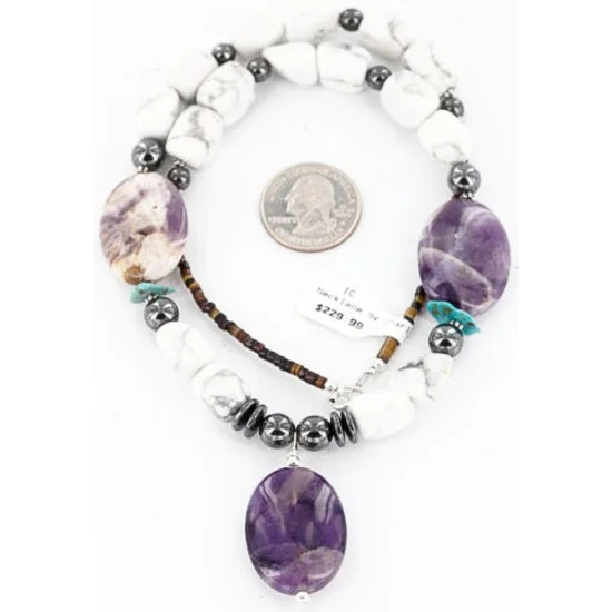 Certified Authentic Navajo .925 Sterling Silver White Howlite Amethyst Native American Necklace 371044635481 Certified Authentic Navajo .925 Sterling Silver White Howlite Amethyst Native American Necklace 371044635481