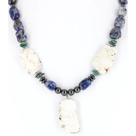 Certified Authentic Navajo .925 Sterling Silver White Howlite and Lapis Native American Necklace 371062170535