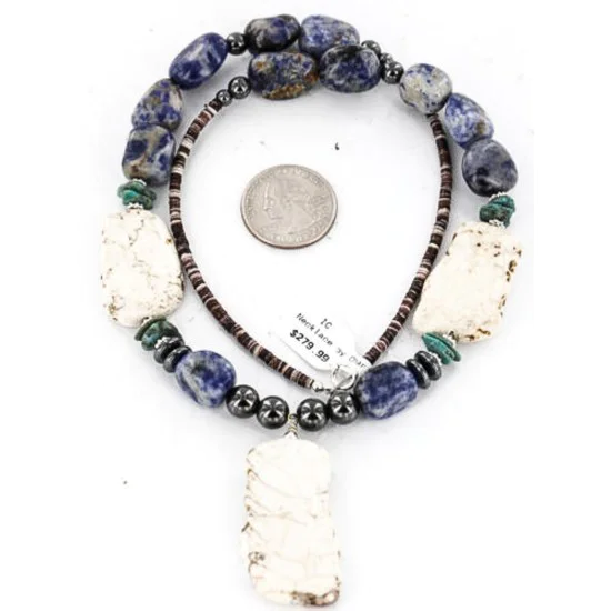 Certified Authentic Navajo .925 Sterling Silver White Howlite and Lapis Native American Necklace 371062170535