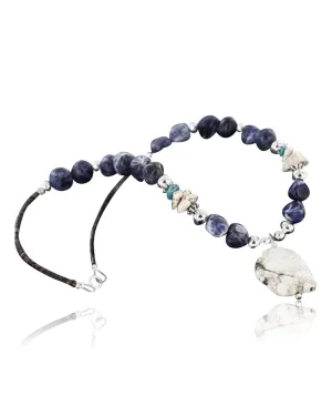 Certified Authentic Navajo .925 Sterling Silver White Howlite and Lapis Native American Necklace 390741308420