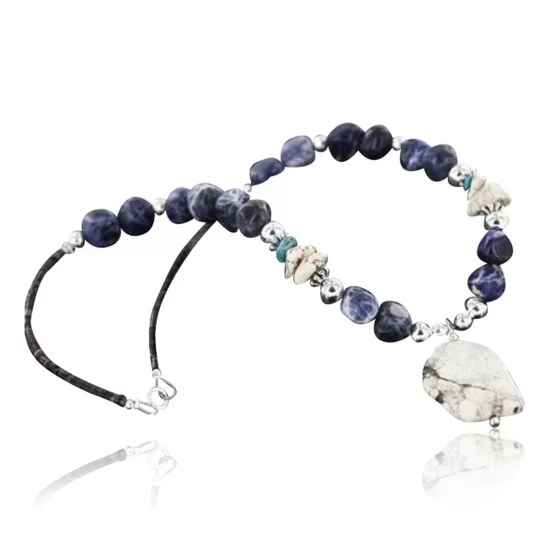 Certified Authentic Navajo .925 Sterling Silver White Howlite and Lapis Native American Necklace 390741308420 Certified Authentic Navajo .925 Sterling Silver White Howlite and Lapis Native American Necklace 390741308420