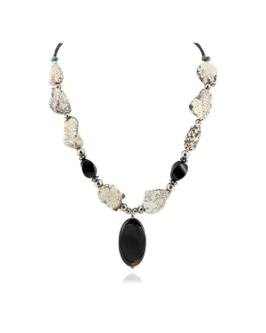 Certified Authentic Navajo .925 Sterling Silver White Howlite Black Onyx Native American Necklace 15778-39 Certified Authentic Navajo .925 Sterling Silver White Howlite Black Onyx Native American Necklace 15778-39