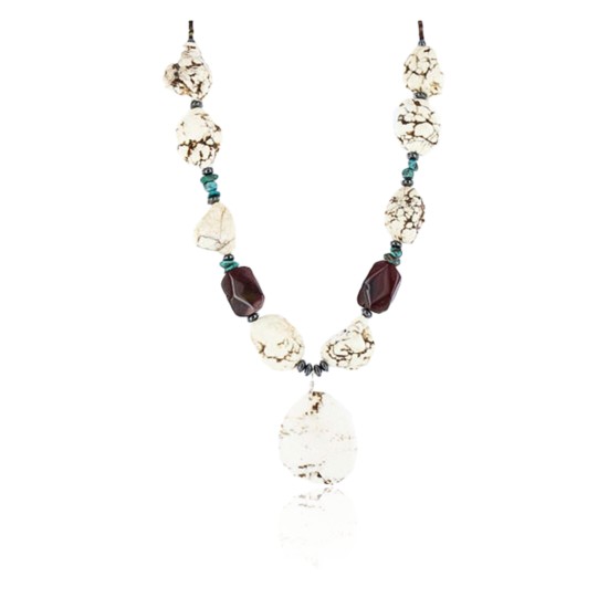 Certified Authentic Navajo .925 Sterling Silver White Howlite Jasper 8444 Native American Necklace 371002585903