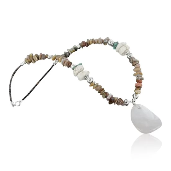 Certified Authentic Navajo .925 Sterling Silver White Howlite Jasper Native American Necklace 15151-28 Certified Authentic Navajo .925 Sterling Silver White Howlite Jasper Native American Necklace 15151-28