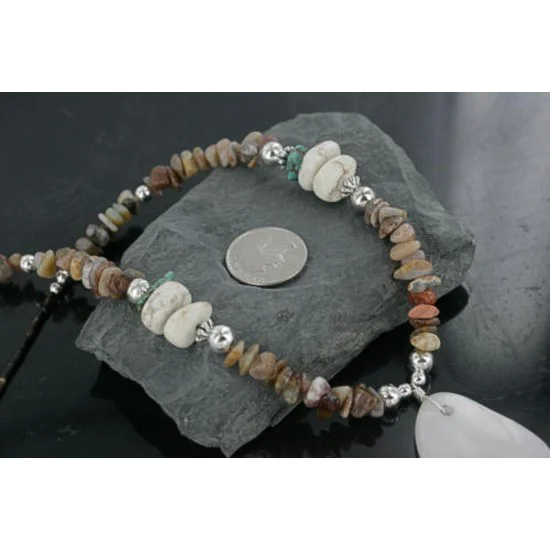 Certified Authentic Navajo .925 Sterling Silver White Howlite Jasper Native American Necklace 15151-28 Certified Authentic Navajo .925 Sterling Silver White Howlite Jasper Native American Necklace 15151-28