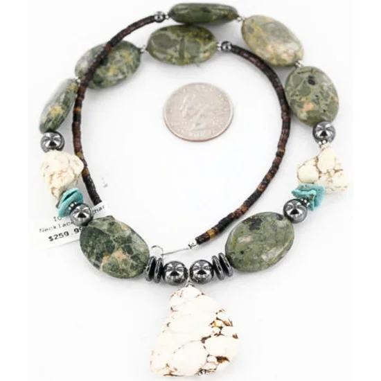 Certified Authentic Navajo .925 Sterling Silver White Howlite Jasper Native American Necklace 15888-9