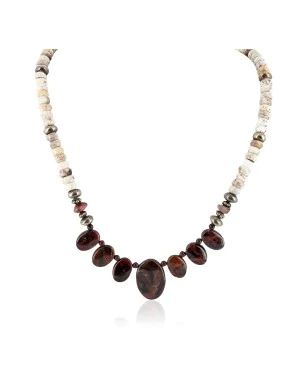 Certified Authentic Navajo .925 Sterling Silver White Howlite Red Jasper Native American Necklace 15456-37