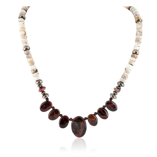 Certified Authentic Navajo .925 Sterling Silver White Howlite Red Jasper Native American Necklace 15456-37 Certified Authentic Navajo .925 Sterling Silver White Howlite Red Jasper Native American Necklace 15456-37