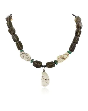 Certified Authentic Navajo .925 Sterling Silver White Howlite Smoky Quartz Native American Necklace 750114-30 Certified Authentic Navajo .925 Sterling Silver White Howlite Smoky Quartz Native American Necklace 750114-30