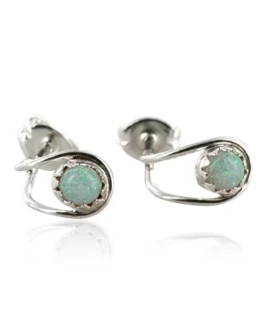 Certified Authentic Navajo .925 Sterling Silver White Opal Stud Native American Earrings 390912868329