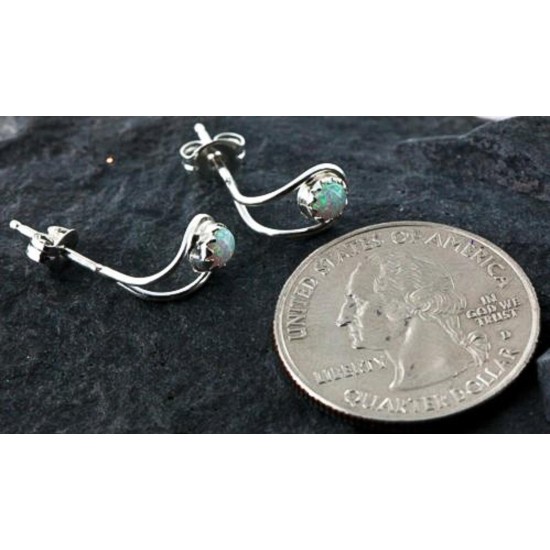 Certified Authentic Navajo .925 Sterling Silver White Opal Stud Native American Earrings 390912868329 All Products 27105-11 390912868329 (by LomaSiiva)