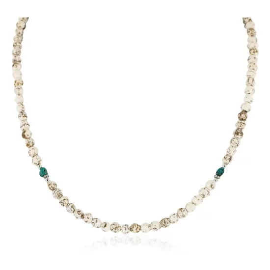 Certified Authentic Navajo .925 Sterling Silver WHITE Turquoise Native American Necklace 16044