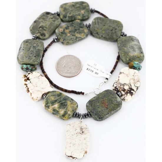 Certified Authentic Navajo .925 Sterling Silver WHITE Turquoise Turquoise Jasper 01 Native American Necklace 390797943089
